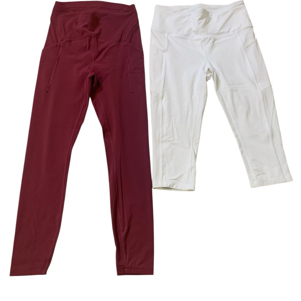 Lululemon Leggings Bundle Womens 6 Burgundy White Pockets Mesh Crop Full Length